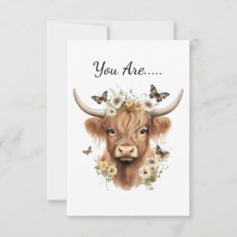 Blommigt Boho Highland Cow Butterfly Whimsical Tack Kort