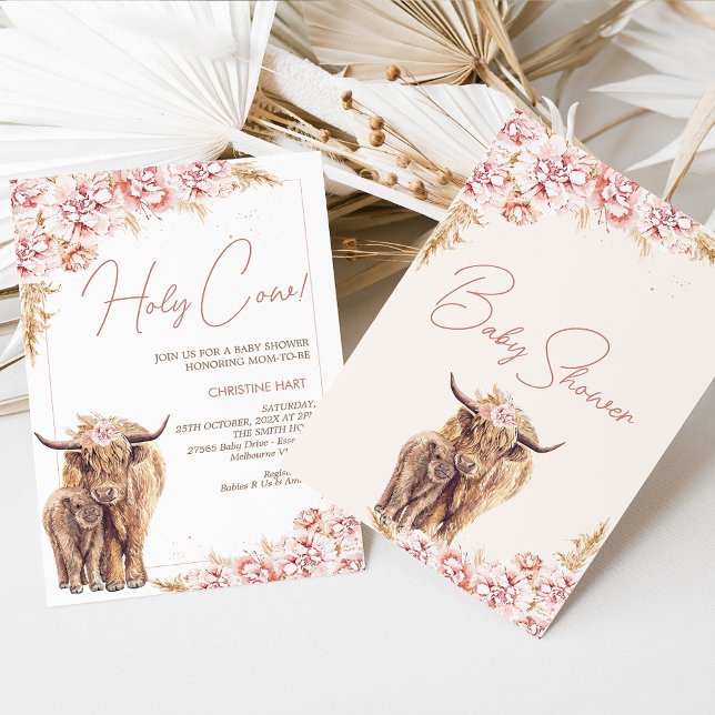  Blommigt Boho Highland Cow Calf Baby Shower Inbjudningar (Skapare uppladdad)