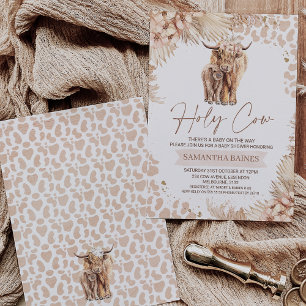 Blommigt Boho Highland Cow Calf Baby Shower Invati Inbjudningar
