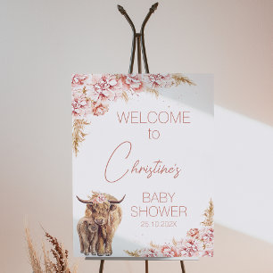  Blommigt Boho Highland Cow Calf Baby Shower Poster