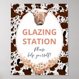 Blommigt Boho Highland Cow Födelsedagsfest Sign Poster