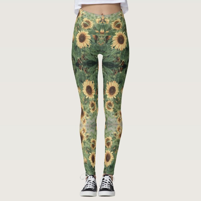 Blommigt Boho Hippie Solros Leggings (Framsida)