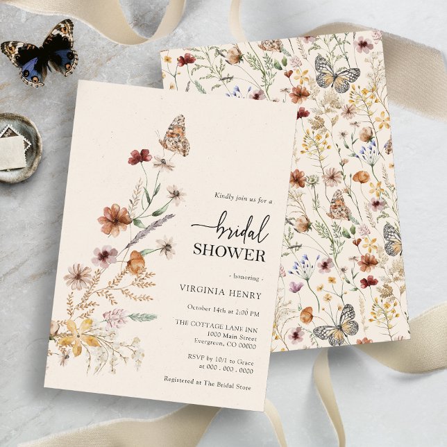Blommigt Boho Inbjudningskort för möhippan (Rustic Wildflower Floral Boho Bridal Shower Invitation by Painted Paperie
)