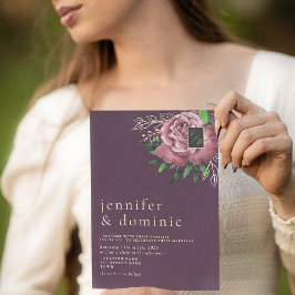 Blommigt Boho Lila bröllop - inbjudan