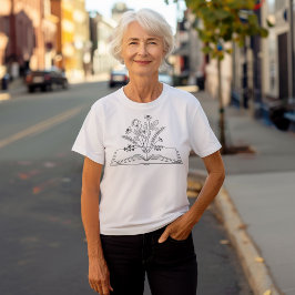 Blommigt Boho Line Art T Shirt