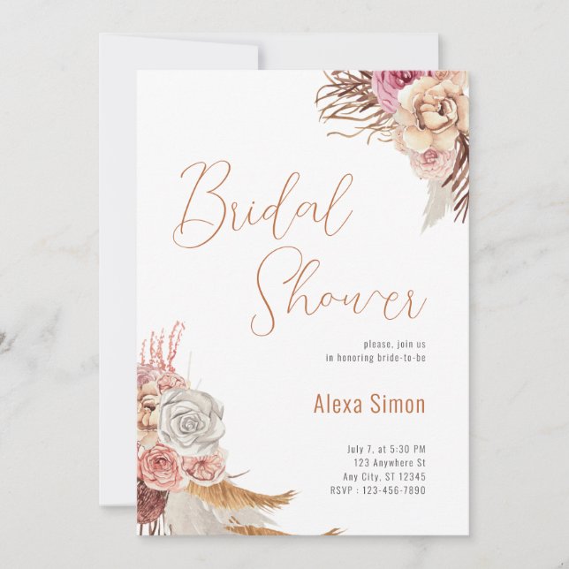 Blommigt Boho Möhippa Inbjudningar (Framsida)