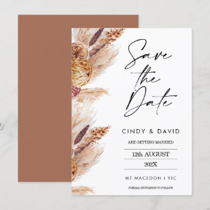 Blommigt Boho Pampas Bröllop spara datum Card Inbjudningar