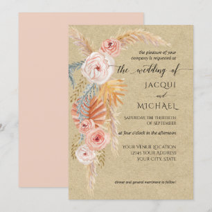 Blommigt BOHO Pampas Grass Foliage Kraft Vattenfär Inbjudningar
