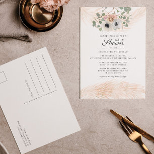 Blommigt Boho Pampas Grass Modern Girl Baby Shower Inbjudan Vykort