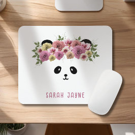 Blommigt Boho Panda Bear Girl Namn Mouse Pad Musmatta