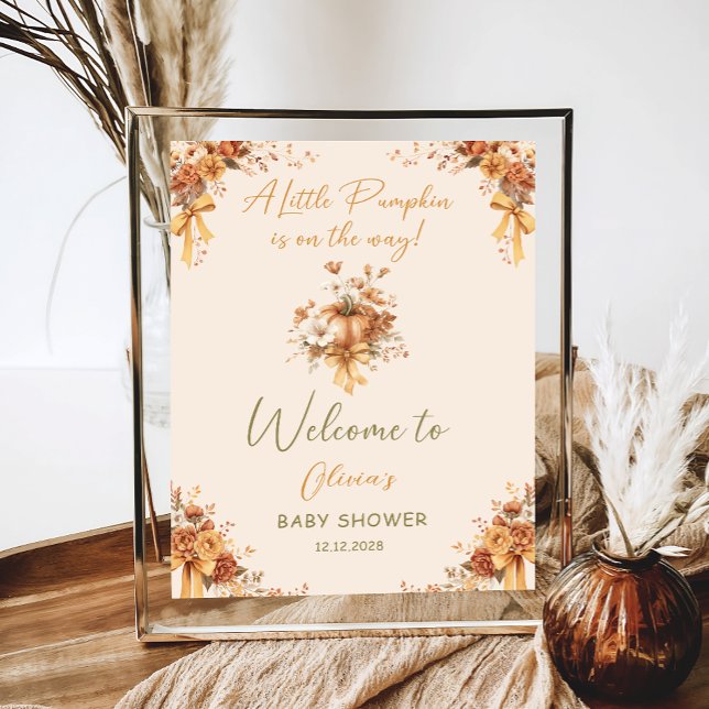 Blommigt Boho Pumpkin Bow Baby Shower Välkommen Poster (Skapare uppladdad)