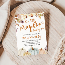 Blommigt Boho Pumpkin Fall 1st Birthday Inbjudningar