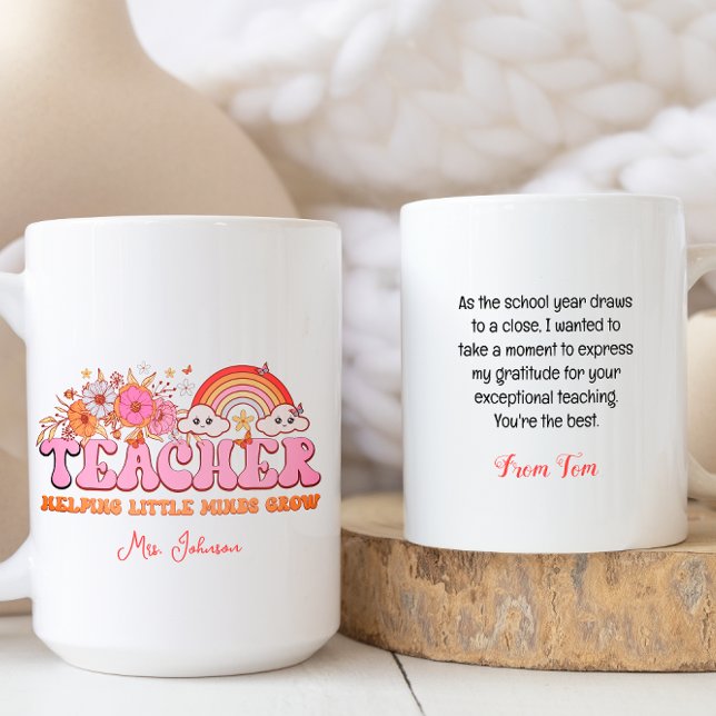 Blommigt Boho Rainbow World Teacher Day Kaffemugg (Skapare uppladdad)
