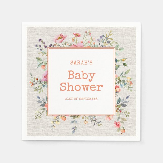 Blommigt Boho Rustic Chic Botanical Baby Shower Pappersservett (Framsidan)