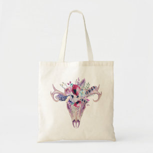 Blommigt Boho Skull, färgad stamsubstans Tygkasse