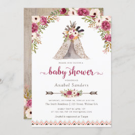 Blommigt Boho Teepee Chic Arrows Tribal Baby Showe Inbjudningar