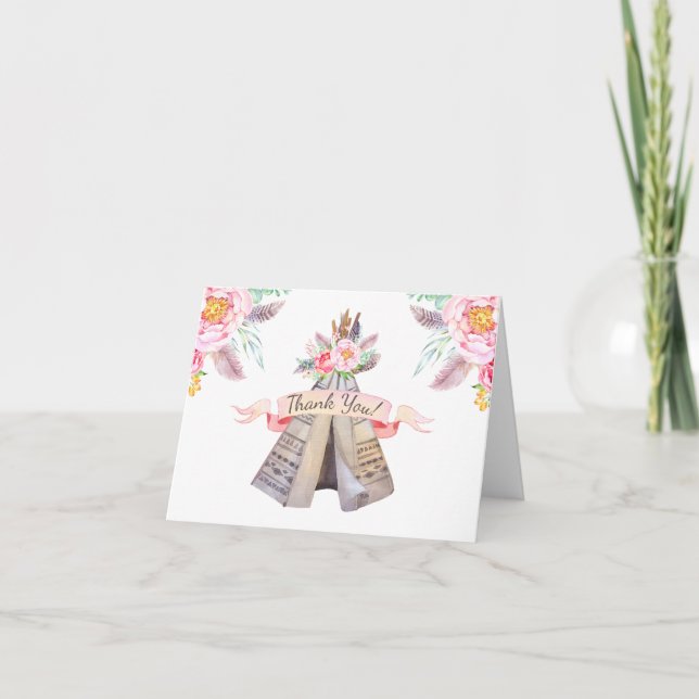 Blommigt Boho Tribal Teepee Tack Kort (Framsida)