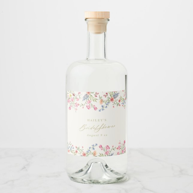 blommigt boho vår bröllop möhippa spritflaskor etikett (Framsida)