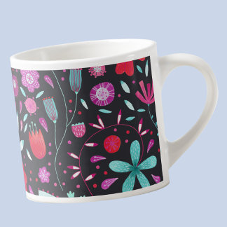 Blommigt Boho Watercolor Mörk Espressomugg