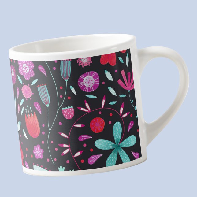 Blommigt Boho Watercolor Mörk Espressomugg (Dark modern floral  espresso cup)