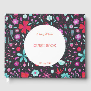 Blommigt Boho Watercolor Mörk Gästböcker