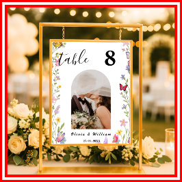 Blommigt Boho WildblommBröllop PHOTO-Bordsnumret Poster