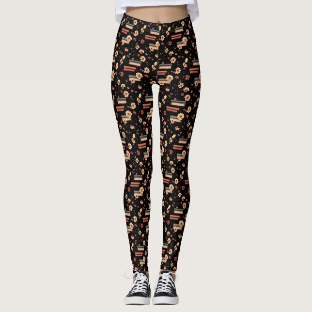Blommigt Bok Älskare Leggings (Framsida)