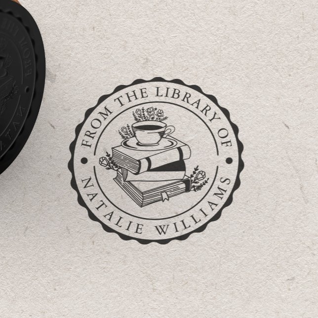 Blommigt Bok Kaffe Mugg från Bibliotek Stämpel (Skapare uppladdad)