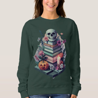 Blommigt Bok Skull Pumpkin Candle T Shirt