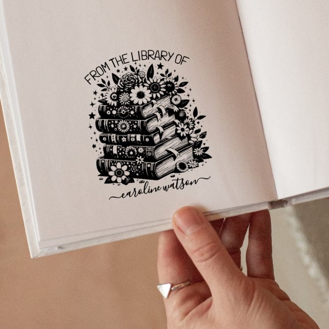 Blommigt Bokar från bibliotek i Rubber Frimärke Stämpel (Skapare uppladdad)
