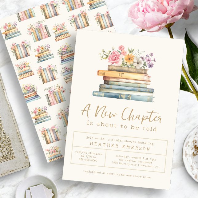Blommigt Bokar Inbjudningskort för möhippan (Wildflower and Books Bridal Shower Invitation
)