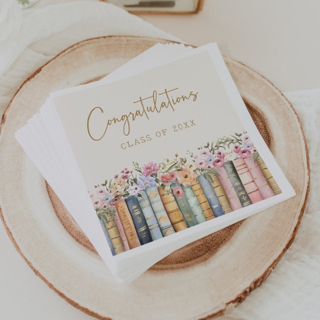 Blommigt Bokar Studenten Pappersservett (Floral Books Graduation Napkins by Painted Paperie
)