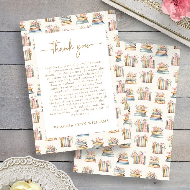 Blommigt Bokar Tack Kort (Floral Books Graduation Thank You Card by Painted Paperie
)