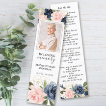 Blommigt  bokmärke för Rosa - marinblå bokmärke