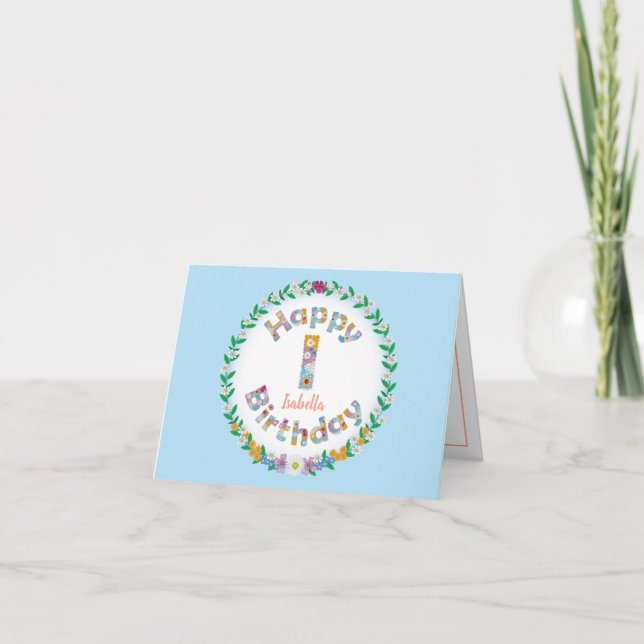Blommigt bokstavI monogram Personlig födelsedagsko Kort (Framsida)