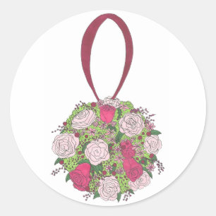 Blommigt Boll Bouquet Ro Flower Wedand Stickers Runt Klistermärke