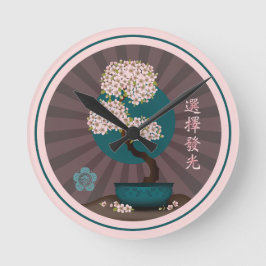 Blommigt bonsai "Välj att visa asiatisk konst" Rund Klocka