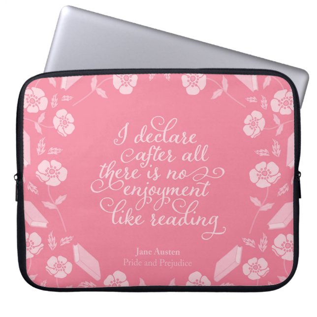Blommigt Bookish Quote Jane Austen Pride & Prejudi Laptop Sleeve (Framsidan)
