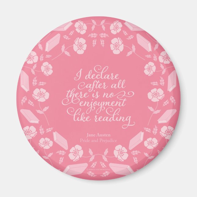 Blommigt Bookish Quote Jane Austen Pride & Prejudi Magnet (Framsidan)