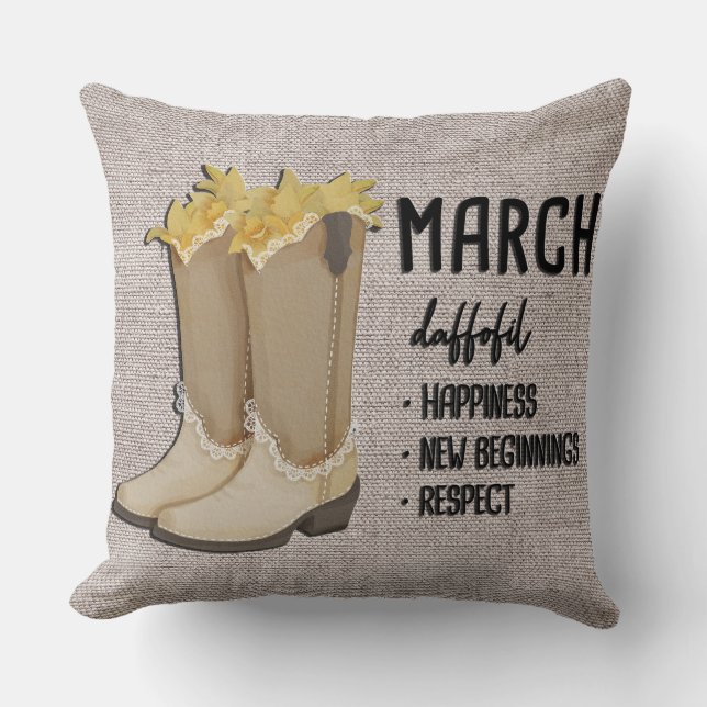 Blommigt Boots Birth Month Flower/ March Daffodil Kudde (Framsida)