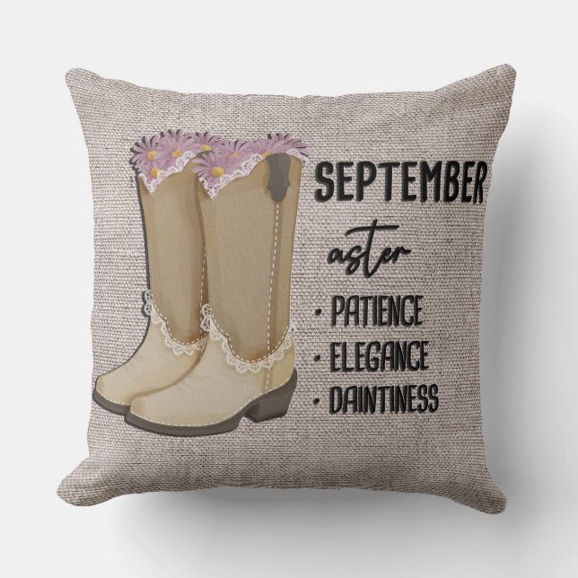 Blommigt Boots Birth Month Flower/September Aster Kudde (Framsida)