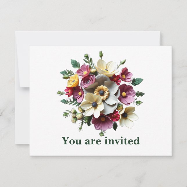Blommigt Boquette 3 D Flowers Inbjudningar (Framsida)