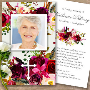 Blommigt Bordo & Kor Prayer Sympathy Cards Visitkort