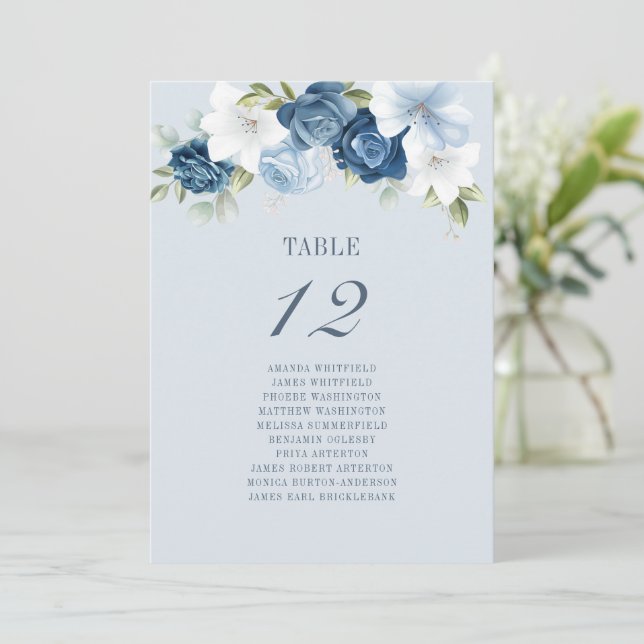 Blommigt Bordsnummer 12 Dusty Blue Seating Chart (Stående Fram)