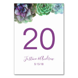 Blommigt Bordsnummer vattenfärgssucculents