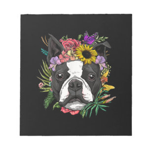Blommigt Boston Terrier Hund Nature Hundälskares Anteckningsblock