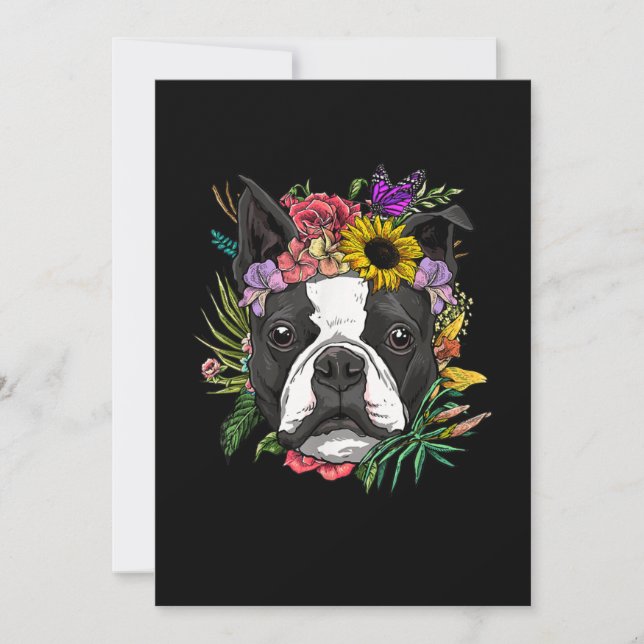 Blommigt Boston Terrier Hund Nature Hundälskares Meddelande (Framsida)