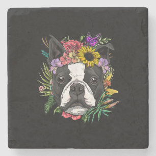 Blommigt Boston Terrier Hund Nature Hundälskares Stenunderlägg