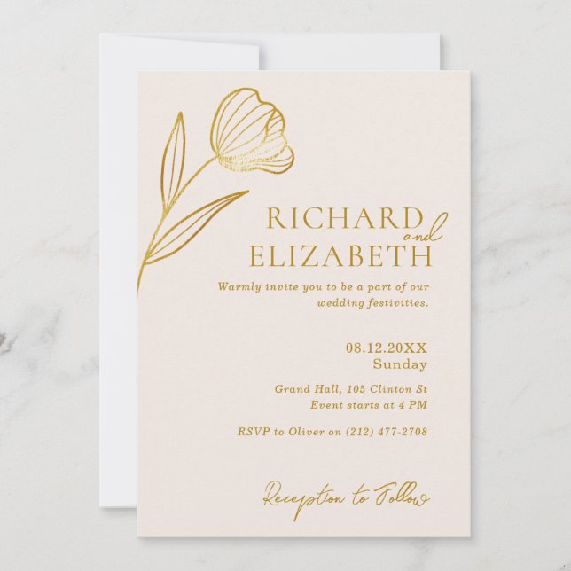 Blommigt Botanical Boho Minimal Bröllop Inbjudningar (Framsida)
