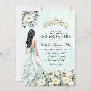 Blommigt Botanical Emerald Guld Princess Quinceañe Inbjudningar